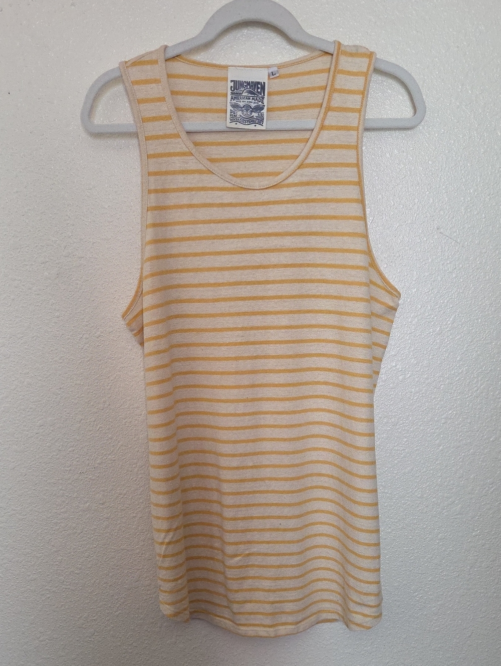 Jungmaven Striped Scoop Neck Tank in Yellow and Cream